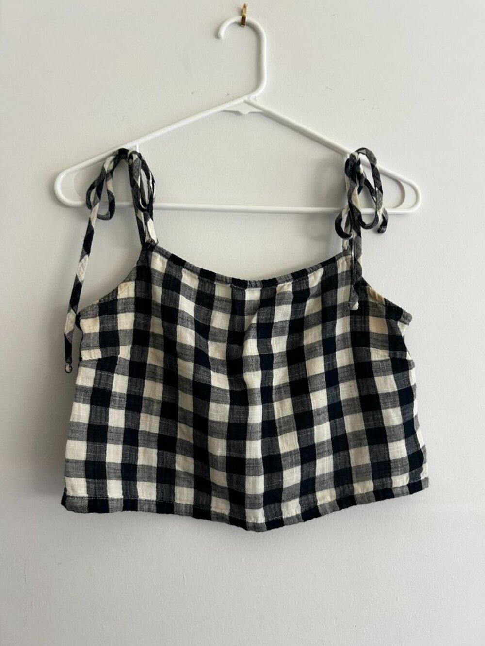 Forever 21 Navy & White Gingham Cropped Tank Top with Tie Straps